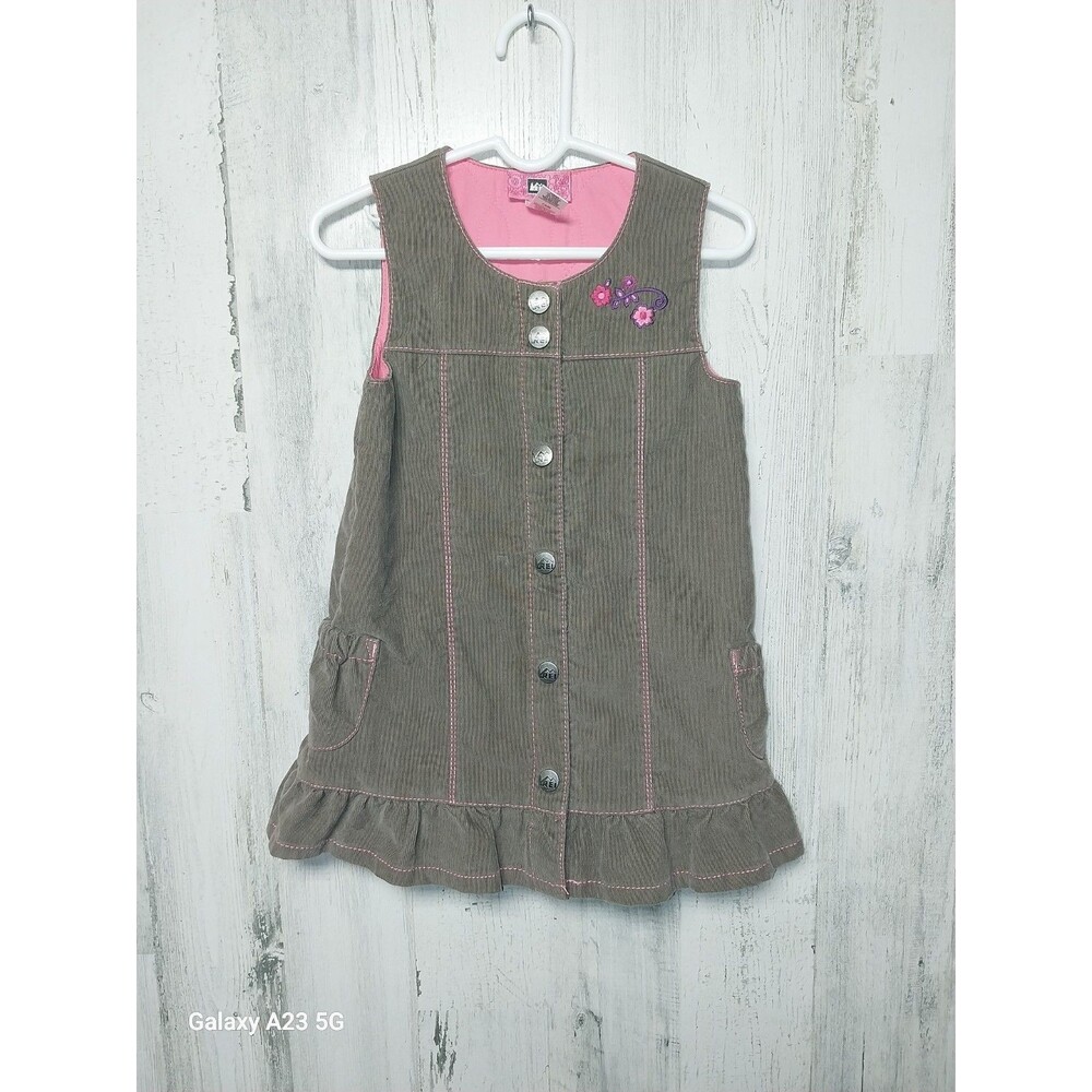 REI Toddler Brown Corduroy Dress Jumper Girls Size 2T Lined Flowers Warm
